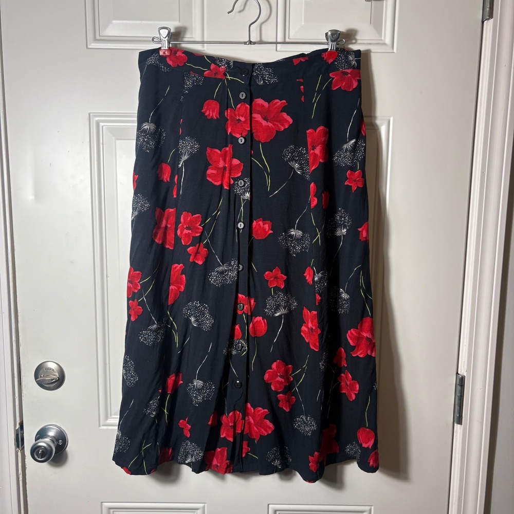 Sag Harbor Vintage Floral Button Down Midi Skirt Bundle Red Black Womens Large